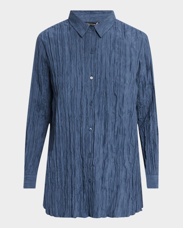 Petite Crinkled Side-Slit Habotai Silk Shir